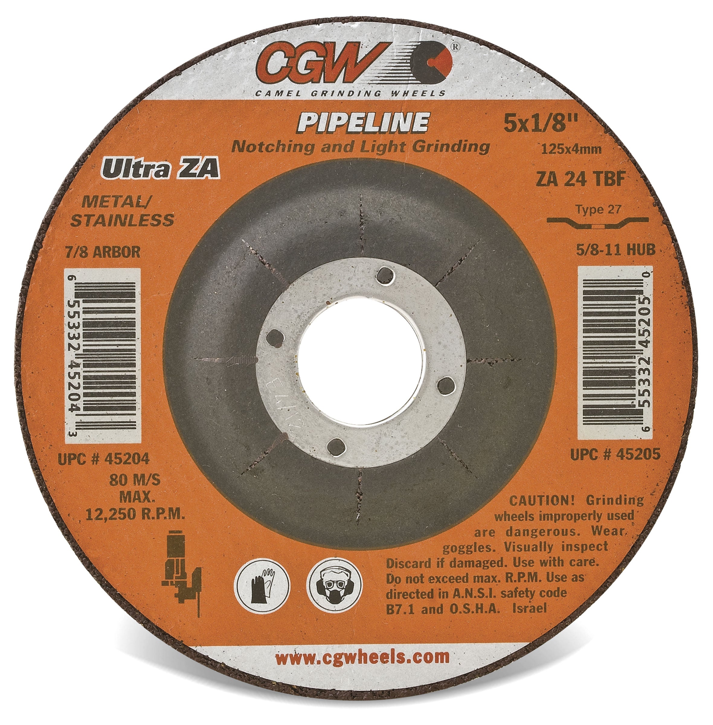 CGW | Grinding Wheel/Pipeline | Quickie Grind | Zirconia | Type 27